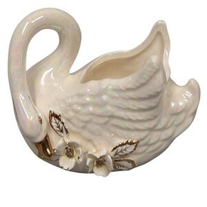 Vintage Norcrest "Golden Dogwood" Coll. Swan Iridescent, Gold Accents, Flowers